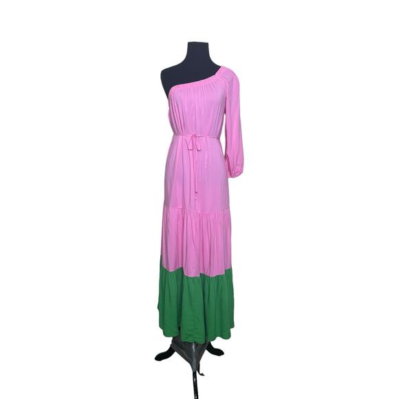 Scoop pink green one shoulder tiered maxi dress size XS - Picture 13 of 15